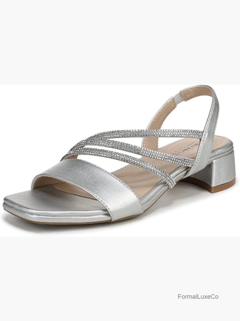 Strappy Slide Sandals with Rhinestone Embellishment and Block Heel